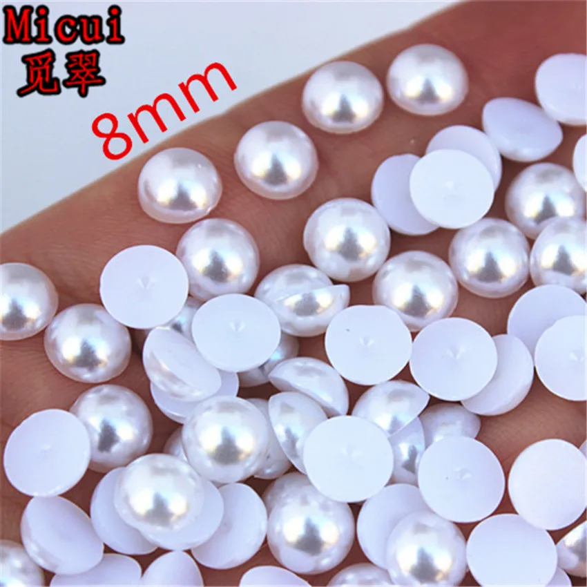 Micui 6/8/10/12mm White/Ivory Round Imitation Pearl ABS Half Pearls Flatback BeadS For Jeweory Clothes Crafts Decoration MC134