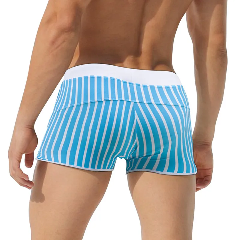 Summer Men Swim Briefs Stripe Swimsuits Shorts Bermuda Beach Shorts Gay Swimwear Bikini Low Waist Bath Boxers Swimming Trunks