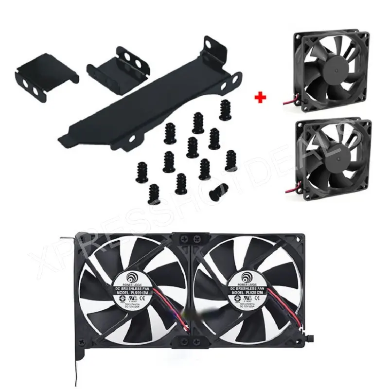 Dual Fan Mount Rack PCI Slot Bracket for Video Card +2 80MM/90MM PC Case Fan