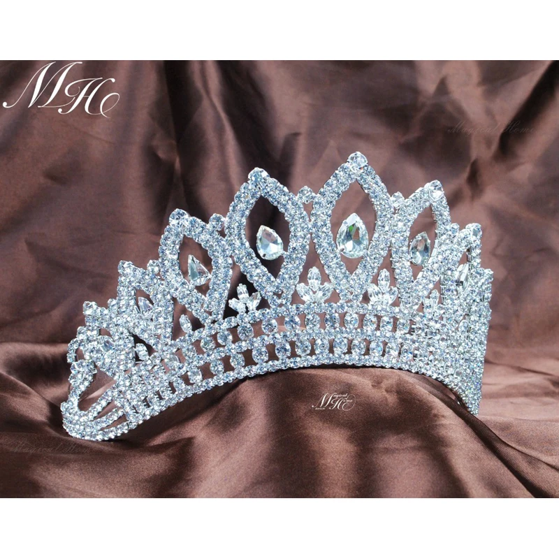 Vintage Tiaras Diadem 3.5" Rhinestones Crystal Bridal Wedding Crowns Pageant Party Headband Hair Jewelry Accessory 00022S image 6
