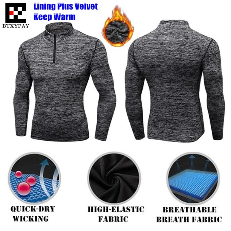 

Men Shapers Turtleneck Sweatshirts 3D Tight High Elastic Quick-dry Wicking Fitness Long Sleeves Fleece O-Collar Zipper Slim Tops