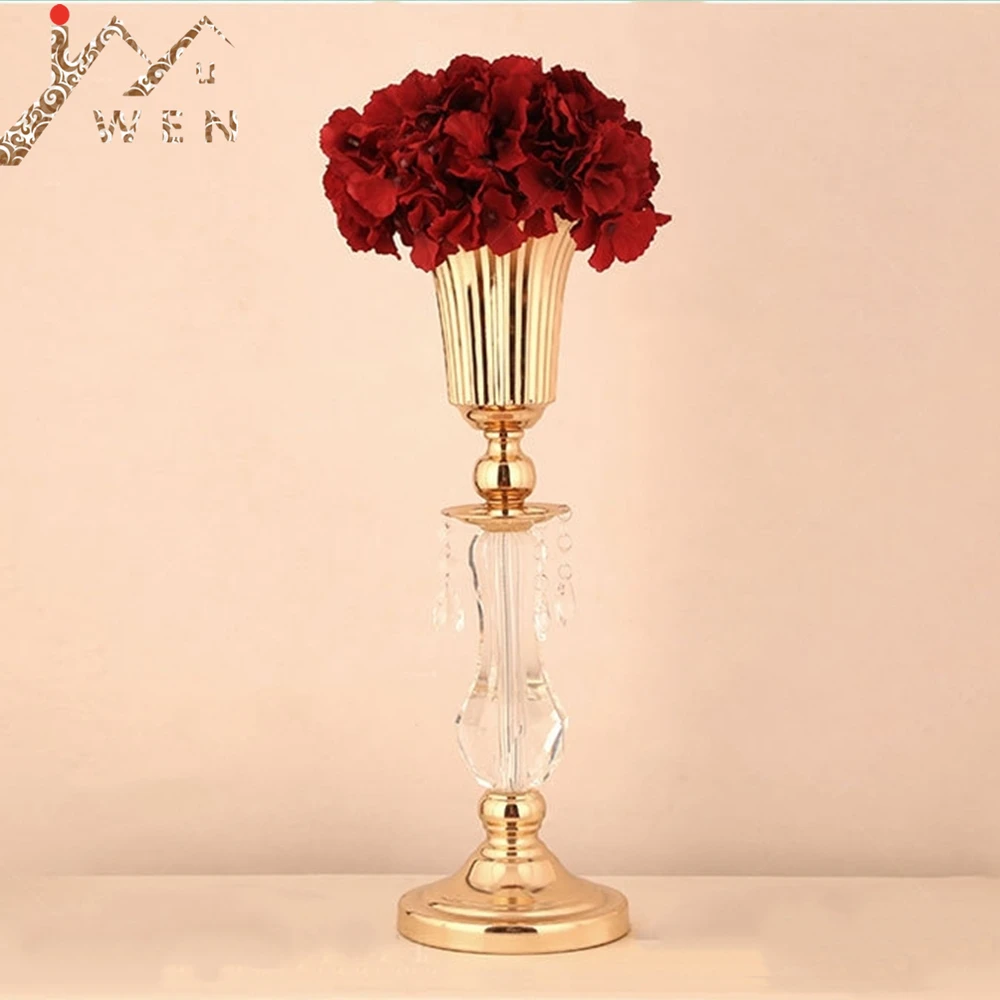 Gold Table Vases Metal Flower Road Lead Crystal Wedding Table Centerpiece Flowers Vase For Marriage Home Decor 10 PCS/ Lot