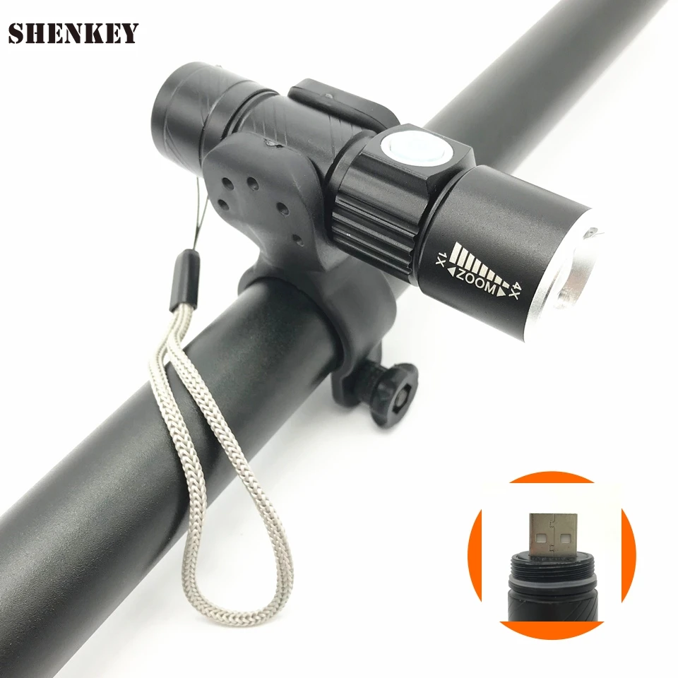 New USB Rechargeable Bicycle Light Ultra-Bright Stretch Bicycle Front Flashlight Bike Cycling Light  Zoom Torch + Bike Holder