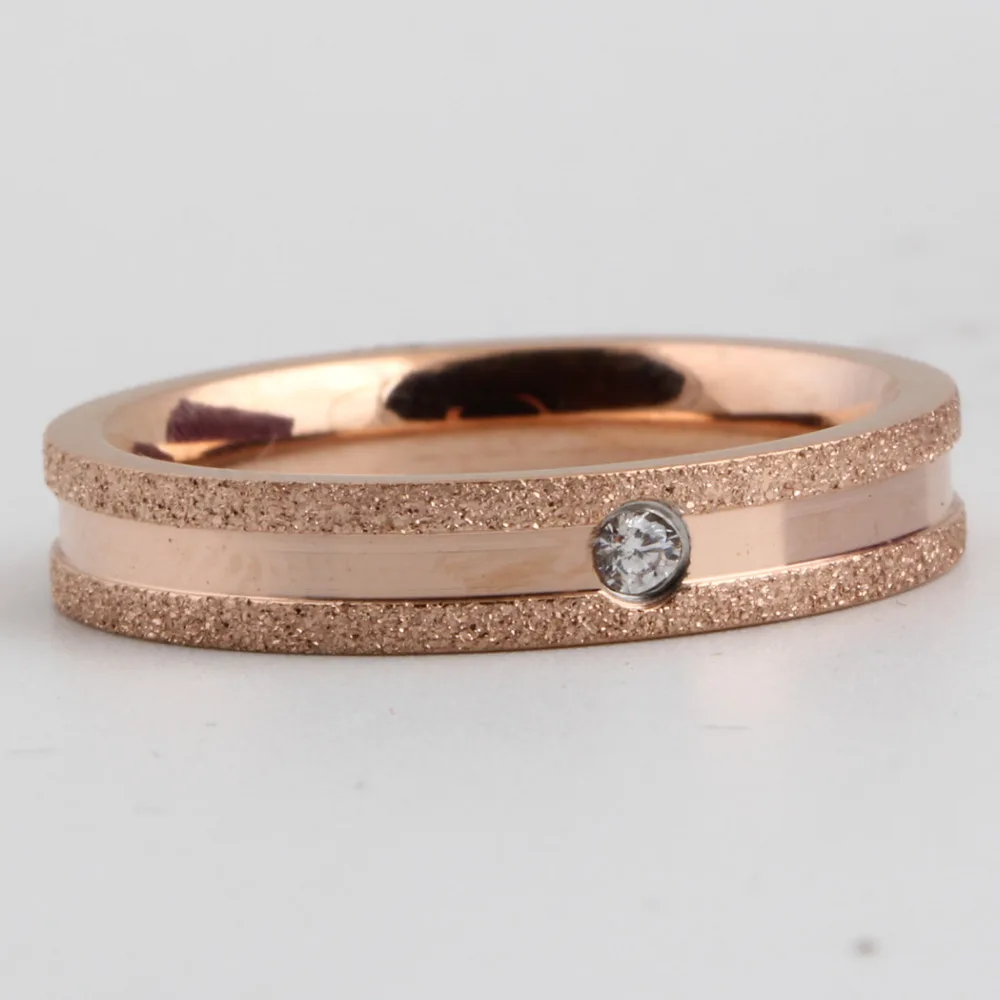 Valentines Gift Rose Gold-Color  Stainless Steel 4mm Fine Pave Setting Cubic Zircon Wedding Rings Size 6-9