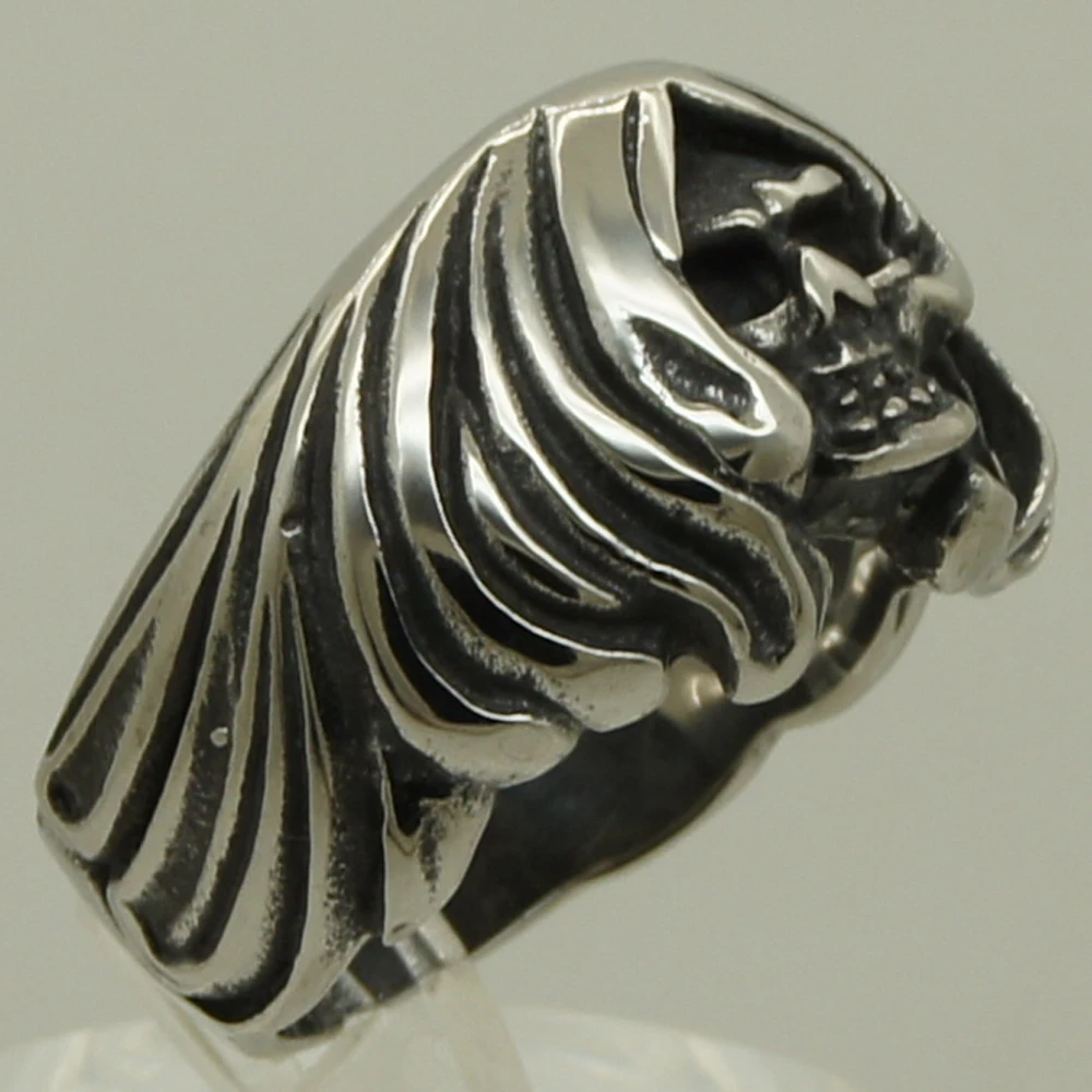 cool men/boy hairy skull 316L stainless steel ring