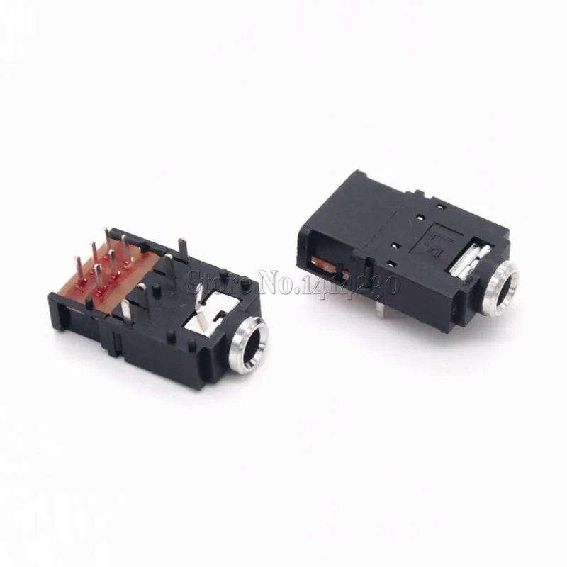 2Pcs PJ-307 3.5mm Stereo Audio Jack Socket 3.5 Dual Track Headphone Connector 11Pins with switch PJ307