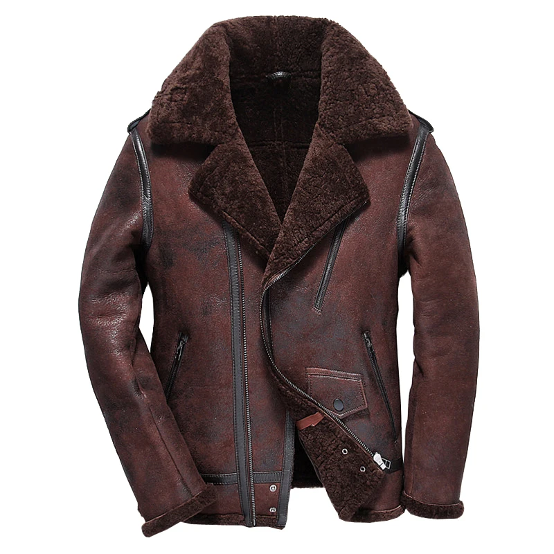 

2016 New Shearling Coat Short Fur Outerwear Air Force Mens Locomotive Jacket Genuine Leather Flight Suits Jsh854