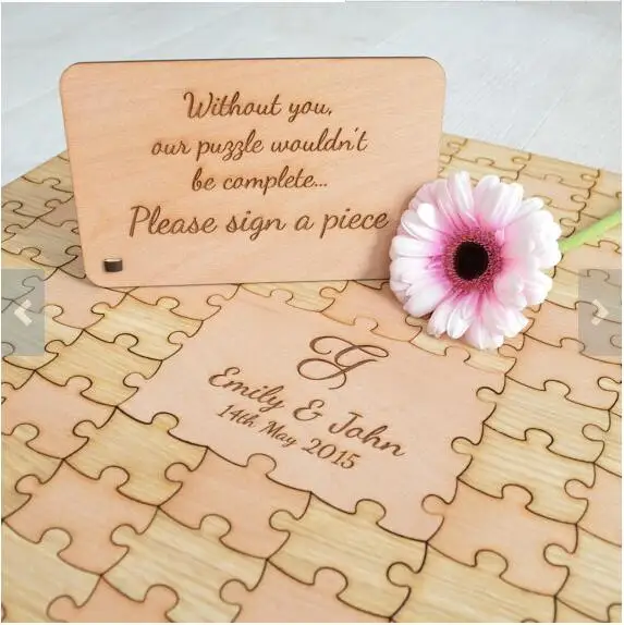 personalized initials date rustic puzzle wedding guest books Alternative Wooden guestbooks Reception party favors decorations