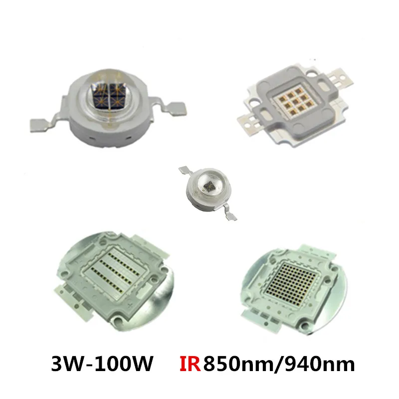 High Power LED Chip 850nm 940nm IR Infrared 3W 5W 10W 20W 50W 100W Emitter Light Bead COB 850 940 nm Night Vision CCTV Camera