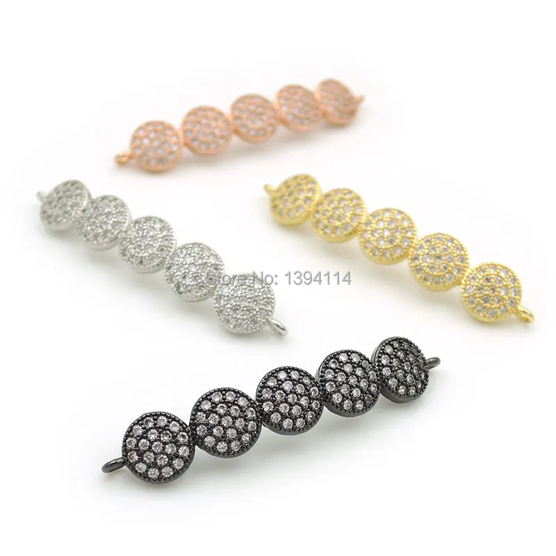 

37*7*3mm Micro Pave Clear CZ Arc Bar Connector Of 5 Rounds Fit For Women As DIY Bracelets Accessory