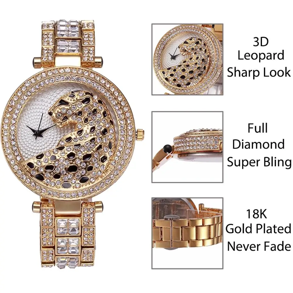 MISSFOX Tiger Wonder Women Fashion Watches Quartz Bracelet Watch Timepiece Golden Clock Ladies Gold Shockproof Waterproof Watch