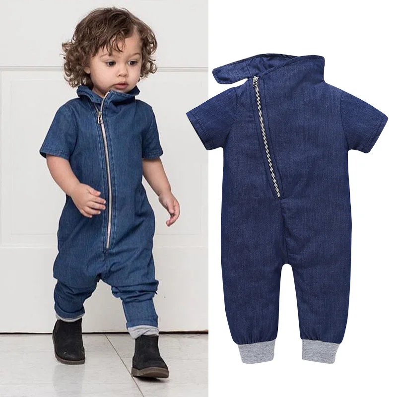 Newborn Baby Boys Girls 2023 Imitation Cowboy Jumpsuit Baby Clothes Climb Short Sleeve Jumpsuit Autumn Spring Clothes Outfits