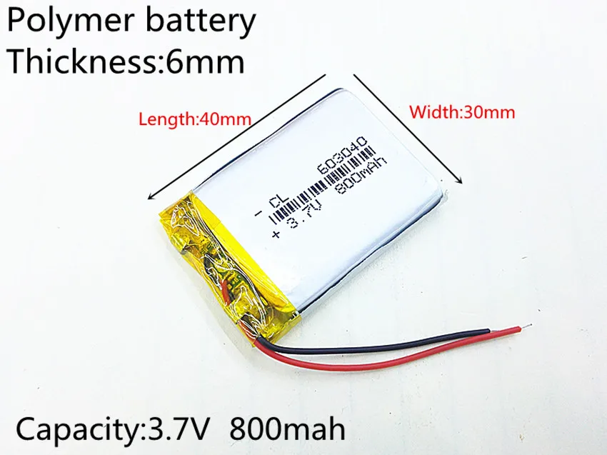 Liter energy battery 3.7V lithium polymer rechargeable battery 800mAh 063040 GPS navigator MP3 Bluetooth speaker 603040