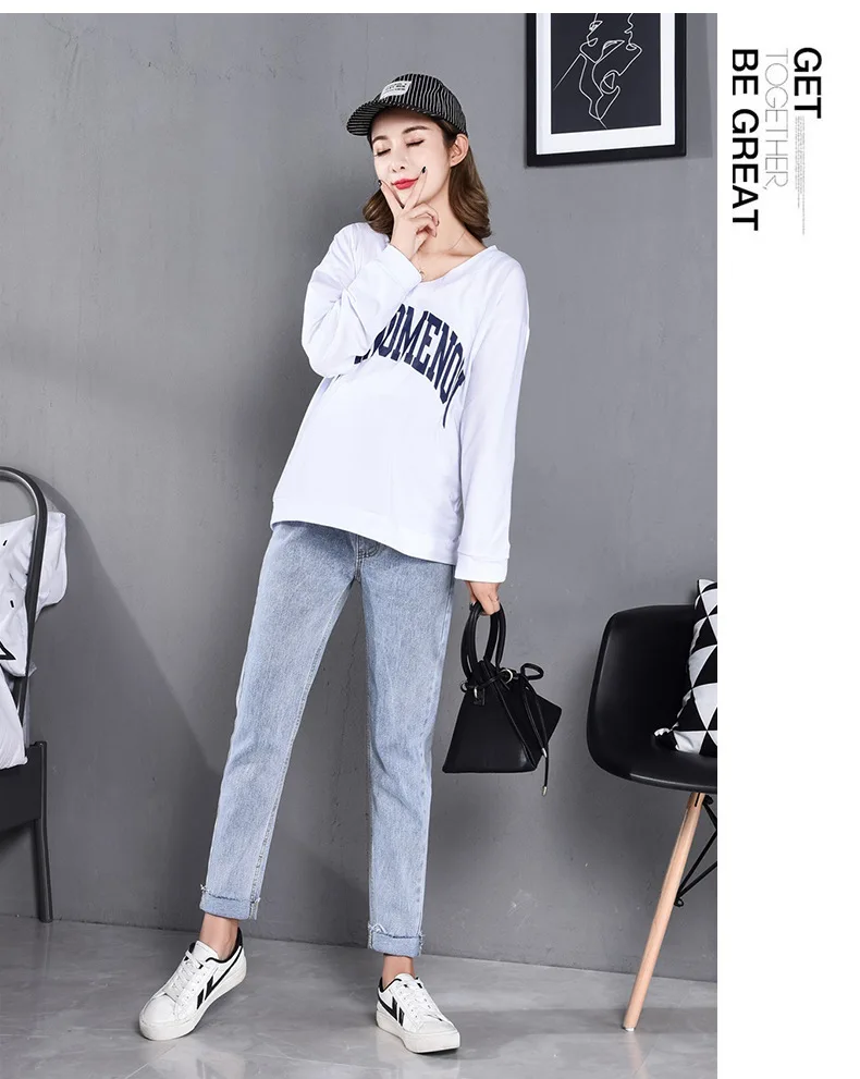 Pregnant women jeans loose trousers straight female nine pants summer thin section wear spring and autumn casual maternity pants