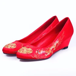 Embroidered Wedding Shoes High Heels Bridal Shoes Wedges Pumps Women Chinese Style Cheongsam Vintage Single Shoes