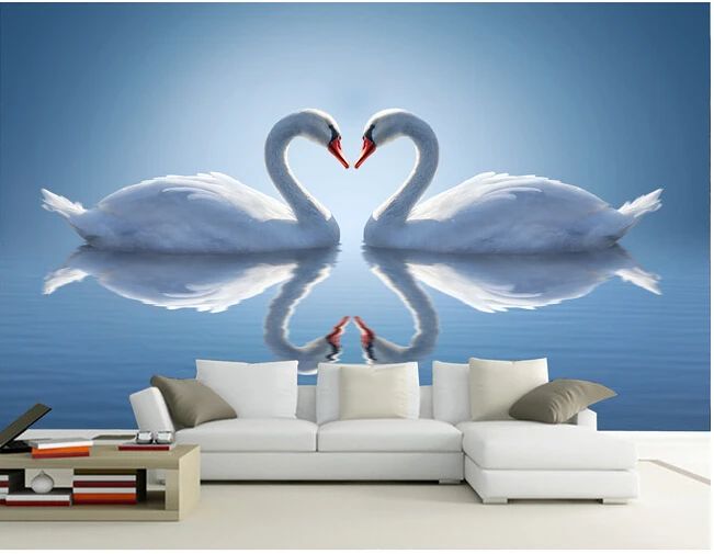 

The custom 3D murals,Romantic swan reflection papel de parede,living room sofa TV wall bedroom wall paper