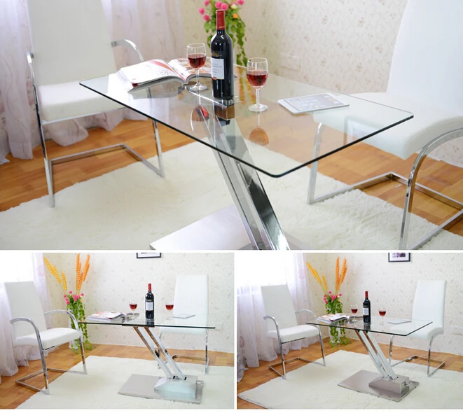 Dual lifting table, change table, sitting room multi-functional toughened glass stainless steel tea table