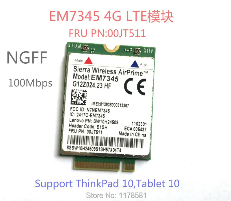 GOBI5000 EM7345 LTE FRU 00JT511 ThinkPad 10 Tablet TP 10 WWAN HSPA + 42 Mbps 4G Modulo NGFF