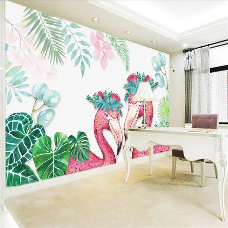 wellyu Nordic hand-painted flamingo garden fresh TV sofa wall custom large mural wallpaper papel de parede para quarto