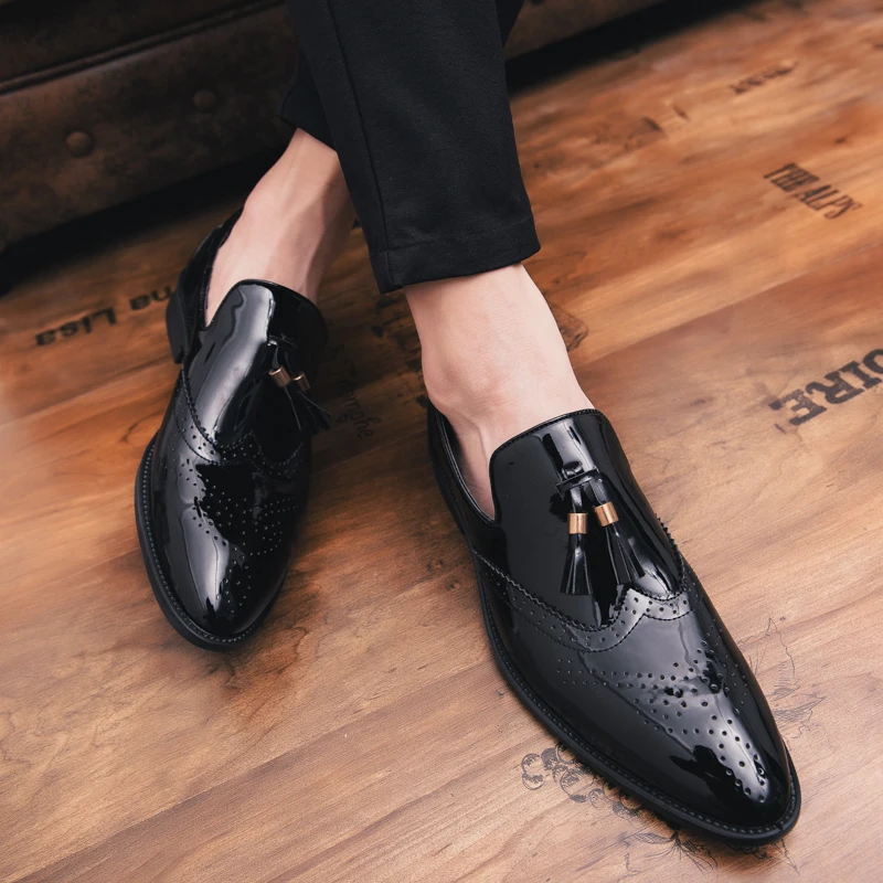 big size 47 Pointed Toe Formal Shoes Man Leather Oxfords Spring Men Italy Dress Shoes Business Wedding party Shoes For Male l5