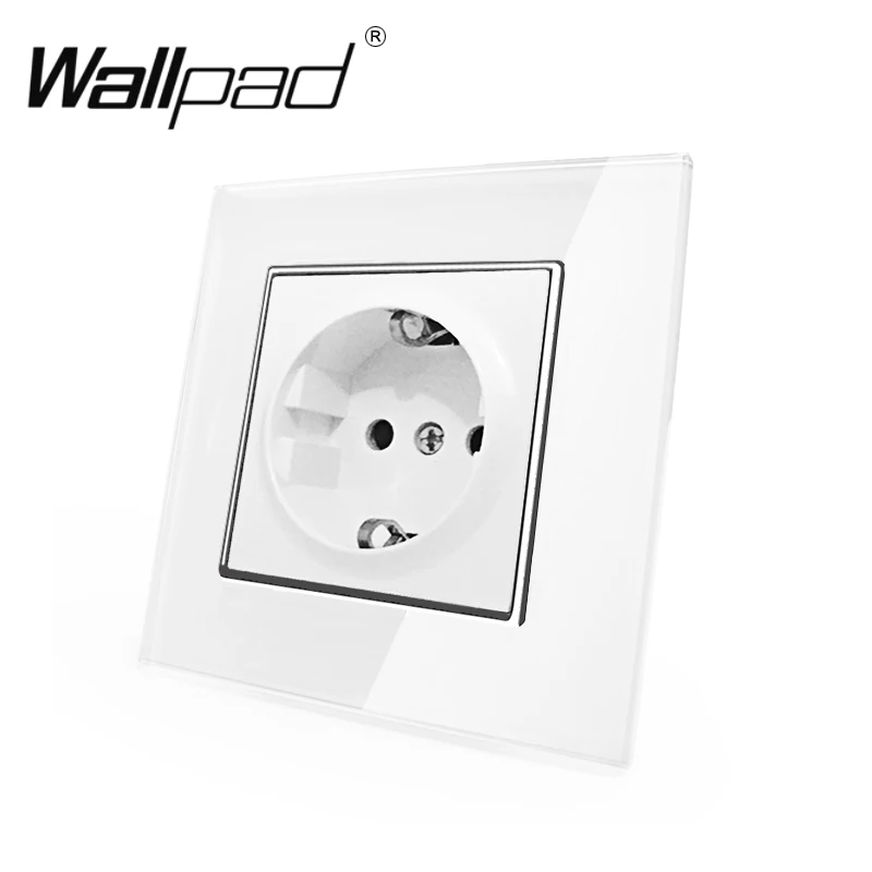 EU Standard Socket with Claws Wallpad White Glass Panel Schuko 16A European Plug Wall Power Outlet with Haken