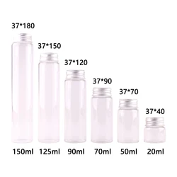 15pcs Dia 37mm 20ml/50ml/70ml/90ml/125ml/150ml Transparent Glass Spice Bottles Candy Jar Terrarium with Screw Aluminum Lid Craft