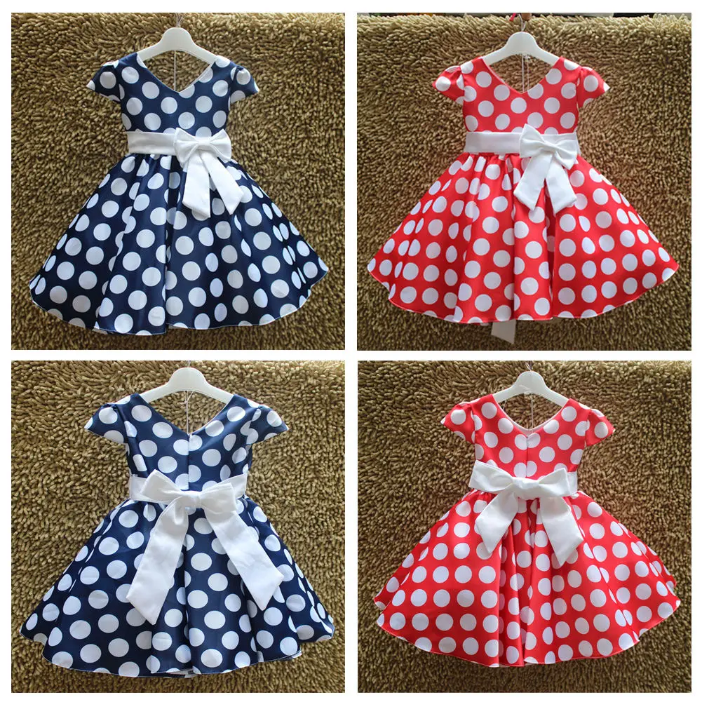 

Baby Kids Girls Princess Party Polka Dot Bow Sleeveless Gown Formal Dress 3-9Y