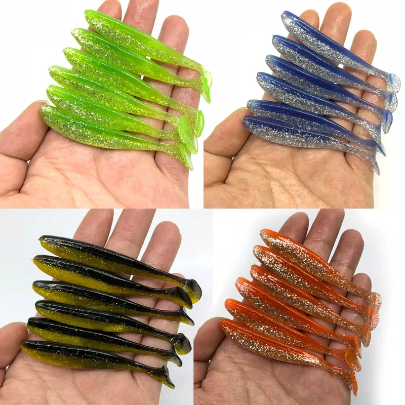 6pcs / lot Wobbler Fishing Lure 85mm 4g Easy Cleaner Swimbait Silicone Soft Bait Double Color Carp Artificial Soft Bait Tackle