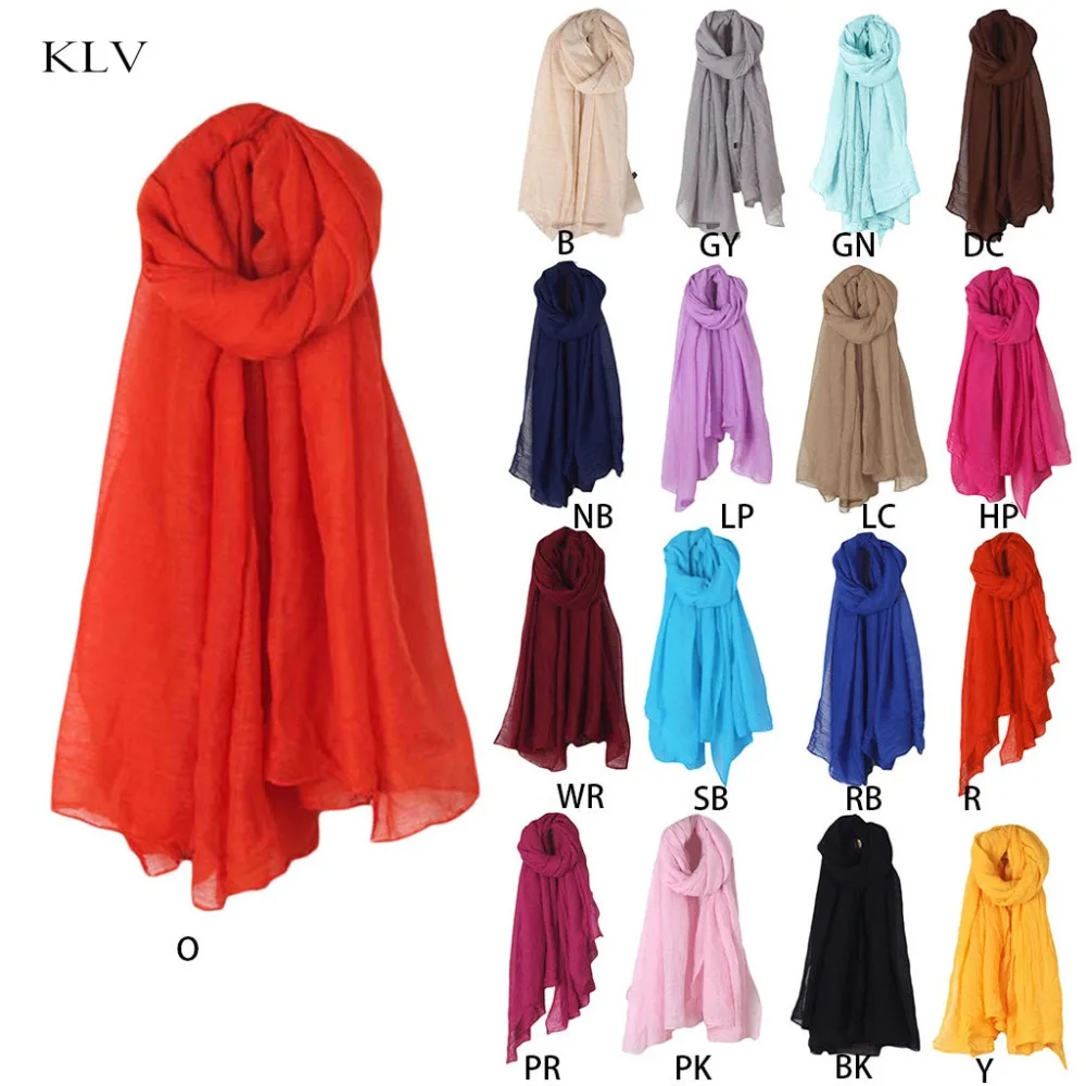 2020 Fashion New 16 Colors Women Long Scarf Wrap Scarves Vintage Cotton Linen Large Shawl Hijab Elegant Solid Black Red Whi