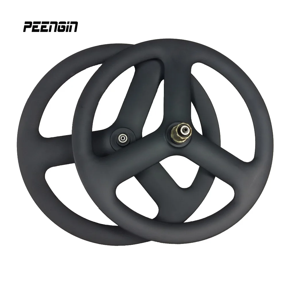 Small 20 Inch Carbon V Brake/Disc 6 Bolt 3 Spoke 451 Cycle Road Diy UD 23mm Width Tri Wheels Ride Track Fixed Gear 20er Wheelset