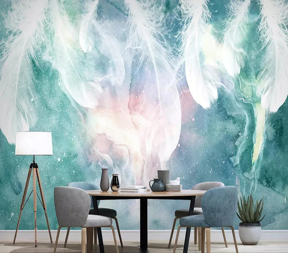 

Custom mural wallpaper 3D Nordic abstract ink feather bedroom living room background wall decoration painting