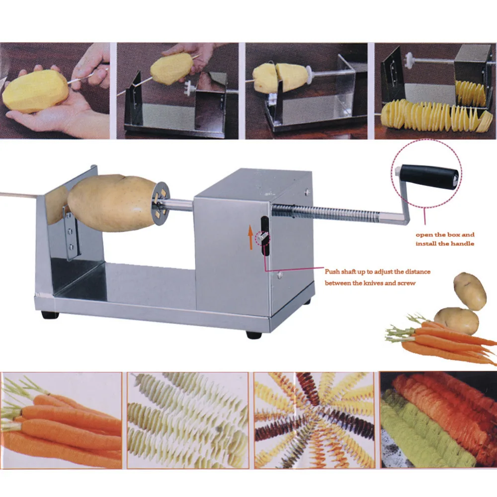 Tornado potatoes machine cyclone potato tower crane rotary spiral potato chips machine Hand shake potato tower making machines