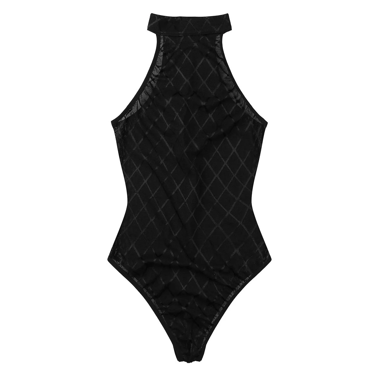 Lingerie sexy da donna Body Catsuit senza maniche One Piece Crotchless Body scozzese trasparente con taglio alto Body da notte