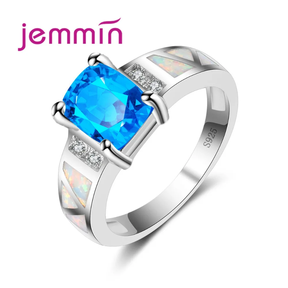 

Hot Sale 925 Sterling Silver AAA Blue Crystal & Fire Opal Rings Fashion Jewelry For Women Cocktail Ring