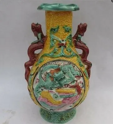 

Elaborate Chinese Collectible Decorated Old Handwork Porcelain Carved with Dragon Phoenix Statue Vase No.2