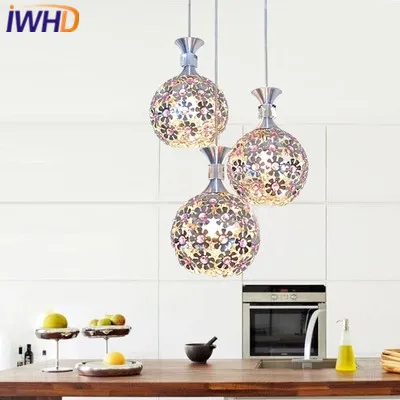 IWHD Sing Heads Pendant Lamp Moddern Fashion Crystal Led Hanging Lights Creative Aluminum Dining Room Kitchen Luminaire