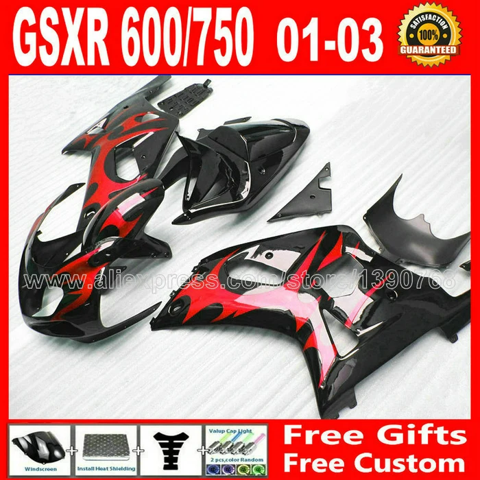 

High quality fairing kit for glossy red black SUZUKI GSXR 600 750 K1 #WHB 2001- 2003 GSX R600 R750 01 02 03