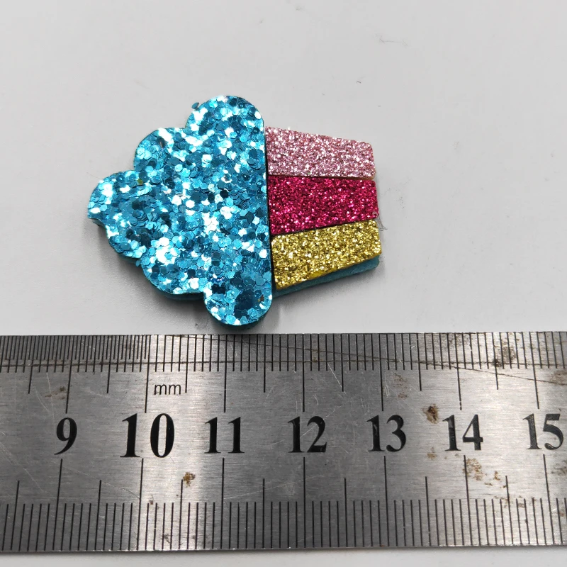 42pcs/lot 3.5x4cm Glitter Fabric Appliques Cartoon Ice cream Padded Patches for Wall Clothes Stickers DIY Hair Clips decoration