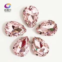 Crystal Glass Teardrop Shape Rhinestones, Pink Color Setting Stones, Use for Needlework, DIY Clothing Sewing Accessories, SD4Z10