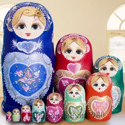 10pcs Wooden Russion Traditional Matryoshka Doll Toys for Baby Wooden DIY Education Toys