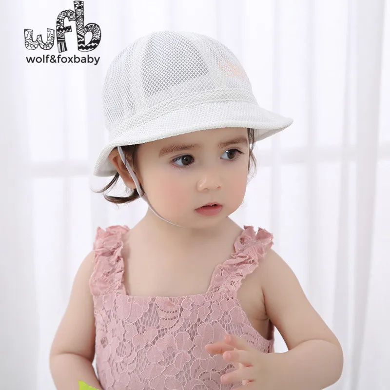 Retail 46-48CM round children breathable net basin hat sun hat embroidered cotton fisherman hat summer fall autumn