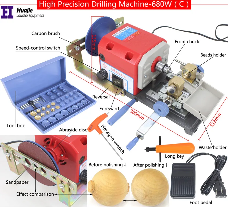 신제품 레드 스톤 진주 드릴링 머신, 쥬얼리 제작 장비, 구슬 장식 연마 도구, 강력한 앰버 홀링 머신, 680W