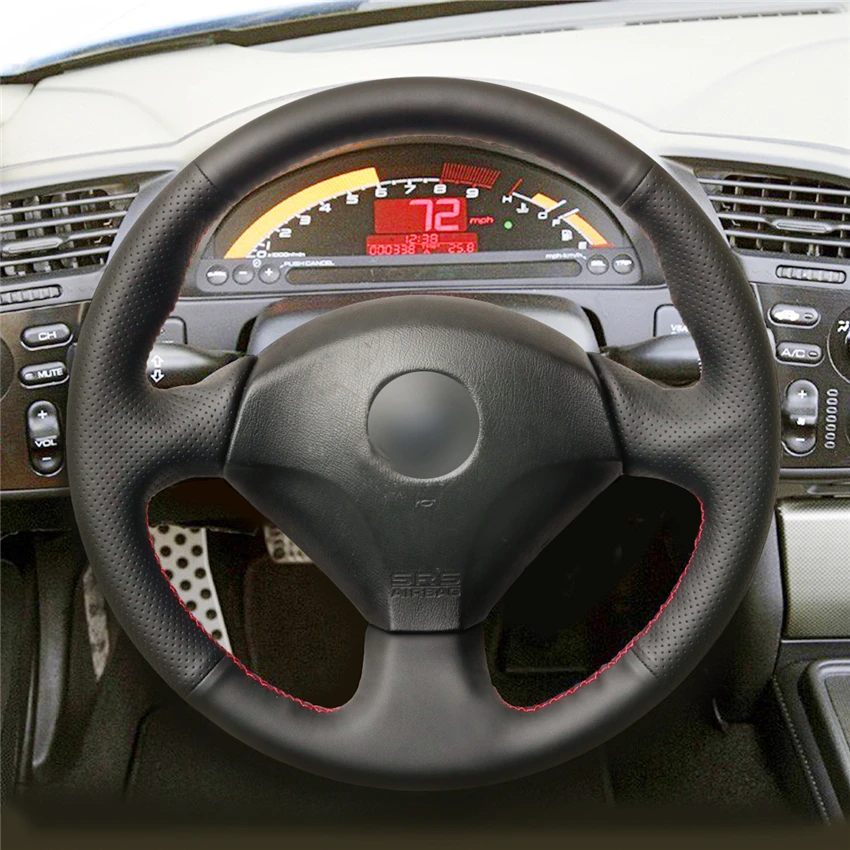 MEWANT Black Genuine Leather Sew Wrap Steering Wheel Cover for Honda S2000 Civic Type R Integra Insight Civic SI Acura RSX 2000-