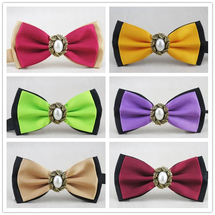 (10 pieces/lot)  men's novelty bow tie/More than 10 kinds of color optional/Olive leaf metal gems in the middle design bowtie