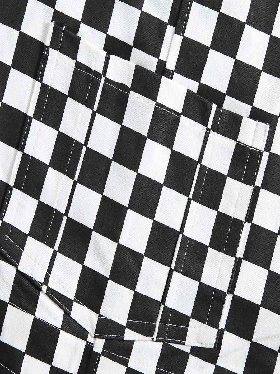 GEZOUR New Retro Old School Hiphop Style Black and White Plaid Mosaic Checkerboard Lattice Overalls Bodysuit Women Jumpsuit