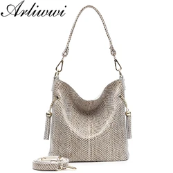 Arliwwi Designer New Real Leather Shiny Snake Pattern Embossed Female Shoulder Bags High Quality Women Everyday Handbags GY13