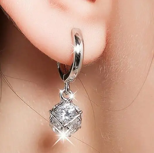 Silver Color  Crystal Ball AAA CZ Z Stud Earrings For Women Earings Sterling Silver Jewelry VES6085