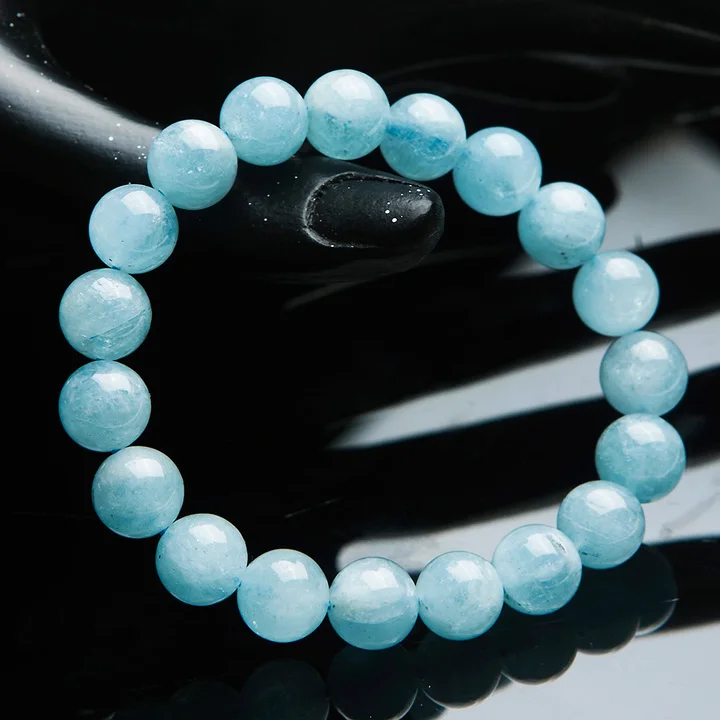 

Natural Blue Aquamarine Women Men Stretch Bracelet Crystal Round Bead Stone Bracelet 9mm 10mm 11mm 12mm AAAAA