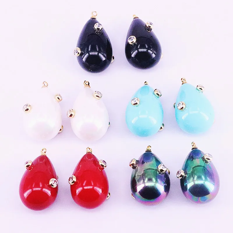 

10Pcs Micro Pave CZ Mix Color Shell Water Drop Pendant Bead beautiful jewelry for womem making