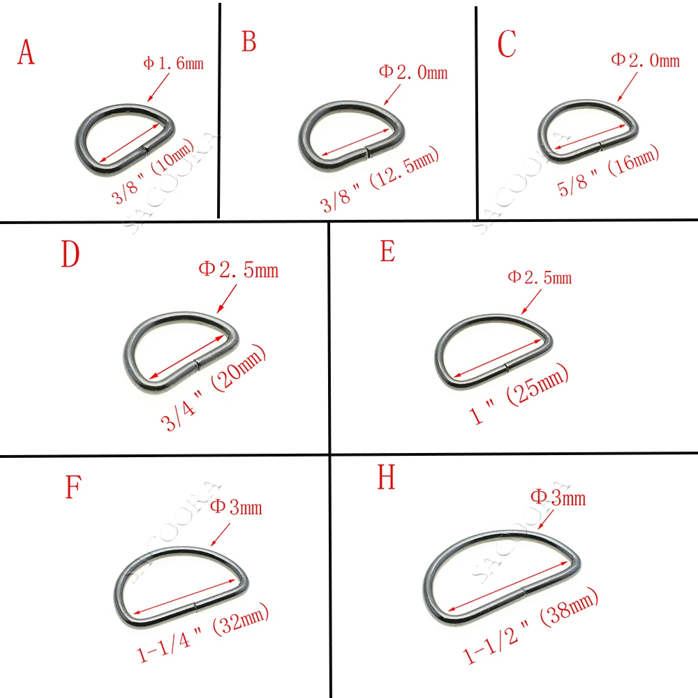 10pcs Metal Non-Welded D Ring Semi Ring Adjustable Buckle belt buckle For Backpacks Straps Dee Buckles DIY Accessorie